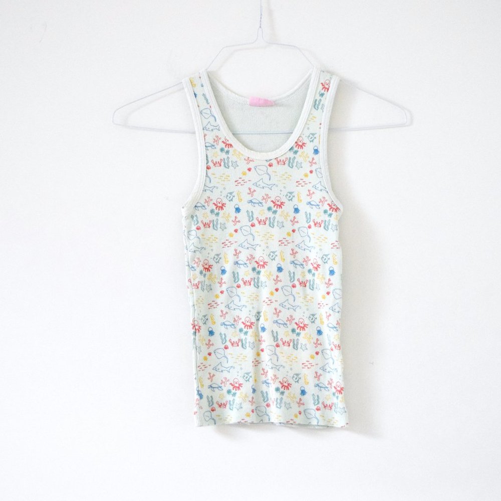 Marine Sea Animal Summer Beach Theme Ribbed Knit Racerback Tank Top | Size S